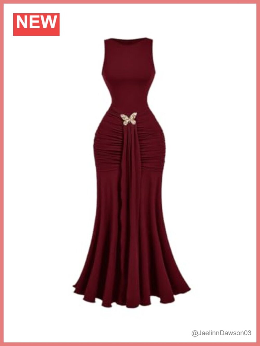 Verdusa Metal Butterfly Ruffle Ruched Sleeveless Bodycon Maxi Dress